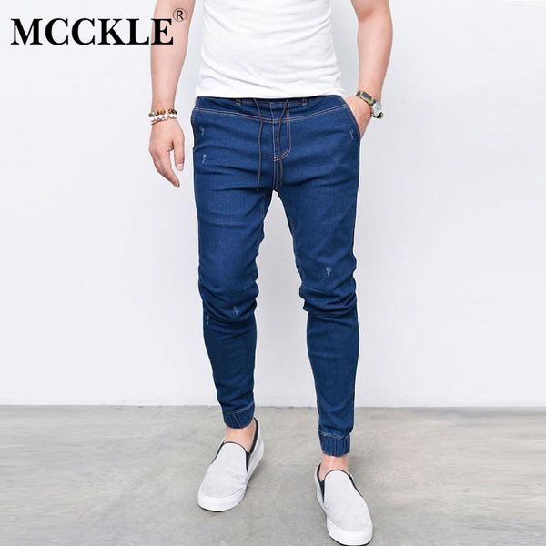 

mcckle men 2020 new spring classic denim pants male casual stretch slim jeans man business solid trousers plus size, Blue