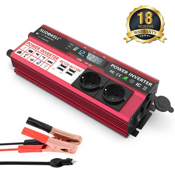 

car inverter 12v 24v 2000w inverter voltage transformer dc12v toac 220v converter 4 usb led display home