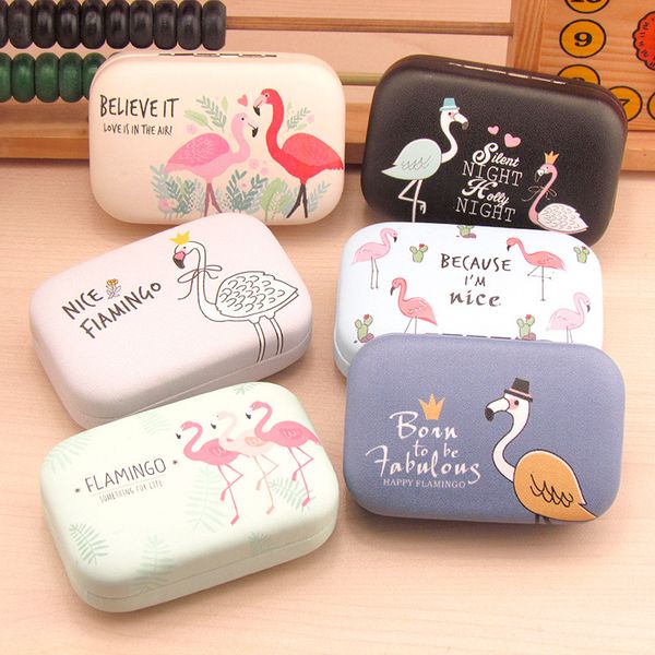 

liusventina leather cute flamingo contact lens case with mirror container for lens merry christmas gift for girls random type