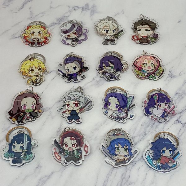 

anime demon slayer acrylic keychain kimetsu no yaiba key chain tanjirou nezuko figure pendant men chaveiro kids birthday gifts, Silver