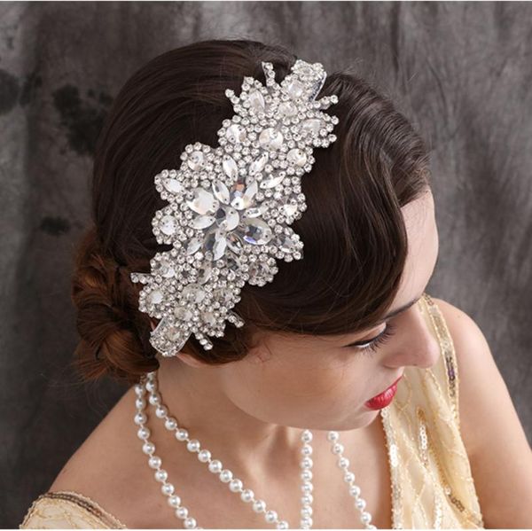 

hair accessories ueen luxury handmade wedding hairband rhinestone beaded elastic party headband jewelry for women and girls
