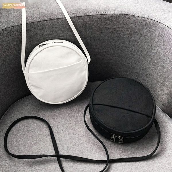 

round women pu leather messenger zipper bags casual circle shape shoulder bags fashion black white color females handbags bolsas mujer