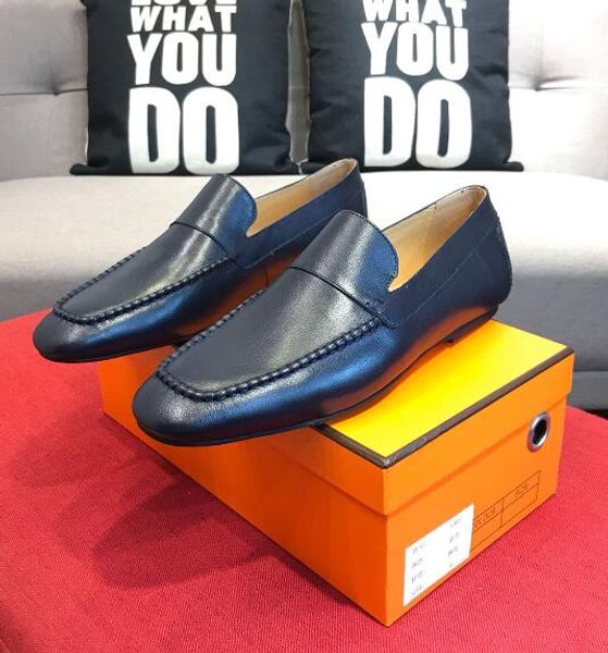 

orignal box] luxury new h mens gommino loafers drive walk dress 100% genuine leather slip-on shoes size 38-44, Black
