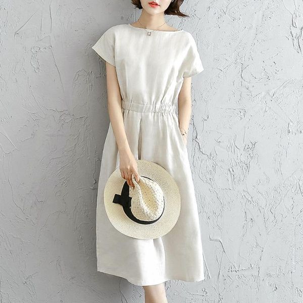 

summer casual fashion korean dress elegant office ladies vintage women midi dresses solid white loose high waist female 2020, Black;gray