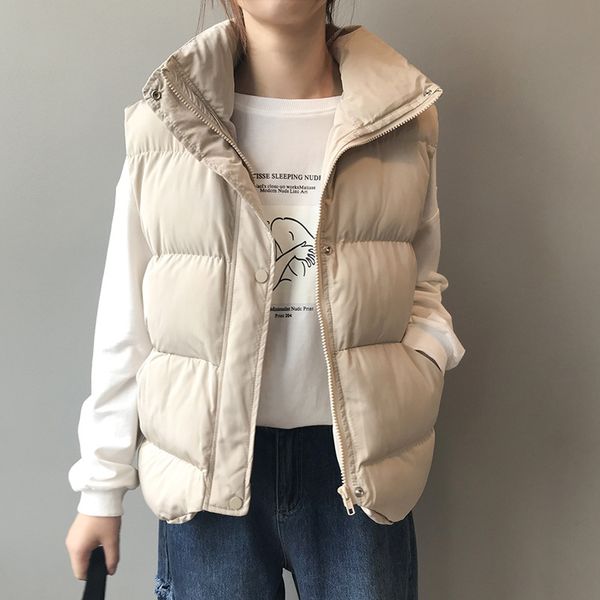 

cotton coat outwear winter vest thick section keep warm vest coat turn-down collar solid cold season women's clothing, Black;white