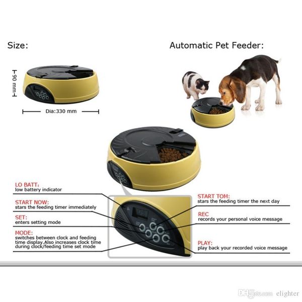 2019 Automatic Pet Feeder 6 Meals Day For Dog Food Trays Bowl