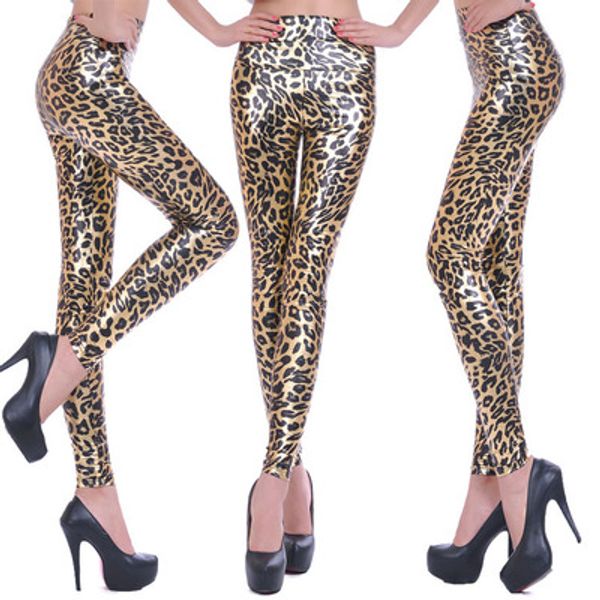

pu leather pants women elastic high waist hip push up black female leggings jegging casual skinny pencil pants leopar