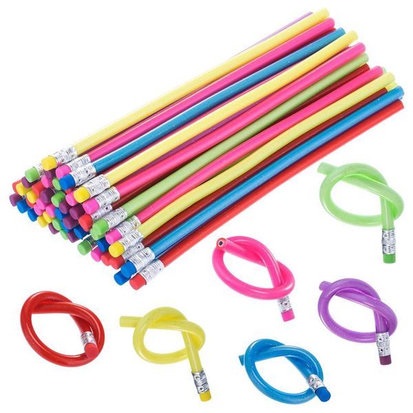 

60 pieces bendable pencil flexible bendy soft pencils with eraser, colorful