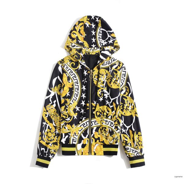 

mens versace дизайнерская осенне зимняя куртка с длинным рукавом пейсли звезды печати куртка с капюшоном роскошная взлетно посадочная полоса, Black;brown