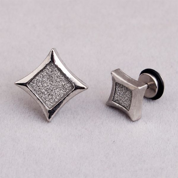 

fashion women punk silver stainless steel square white crystal frosting barbell stud earrings jewelry, Golden;silver