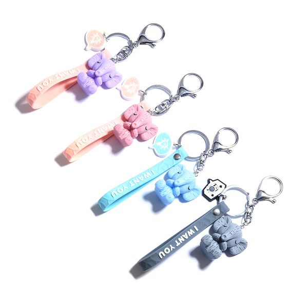 

cartoon lucky elephant keychain exquisite resin doll candy color paint bell pendant couple backpack jewelry accessories, Silver