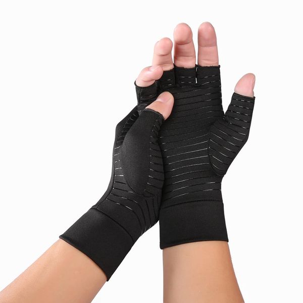 

arthritis gloves therapy joint silicon antiskid compression gloves half finger cycling fitness relief hand pain pressure, Black;red