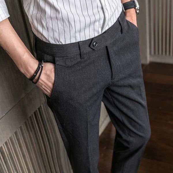 

mrmt 2019 brand autumn and winter men's trousers slim casual solid color young pants for male small straight leg pants, Black