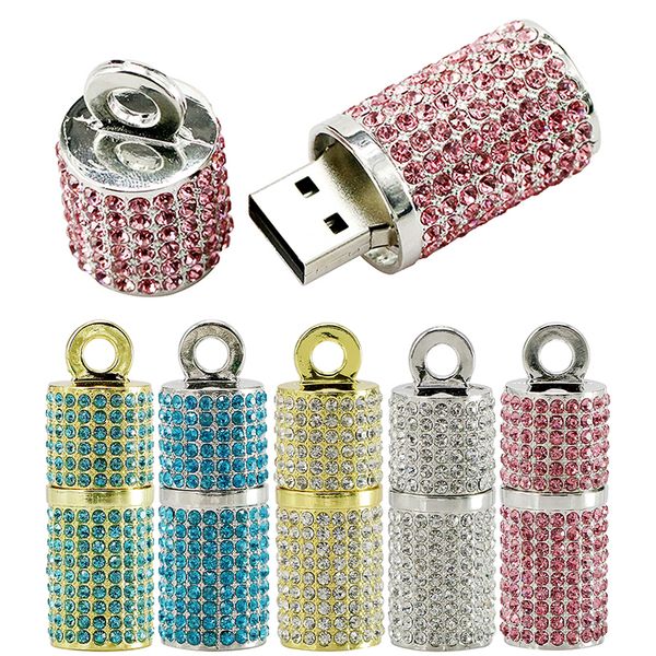 

metal crystal necklace thumb drives cylindrical pen drive 4gb 128 gb 8gb 32gb 64gb memory stick usb2.0 usb flash disk drive