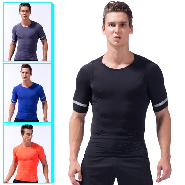 

jyvin men sport fitness bodybuilding gym t-shirt quick-dry men compression tights running basketball crossfit under tee, Black;blue
