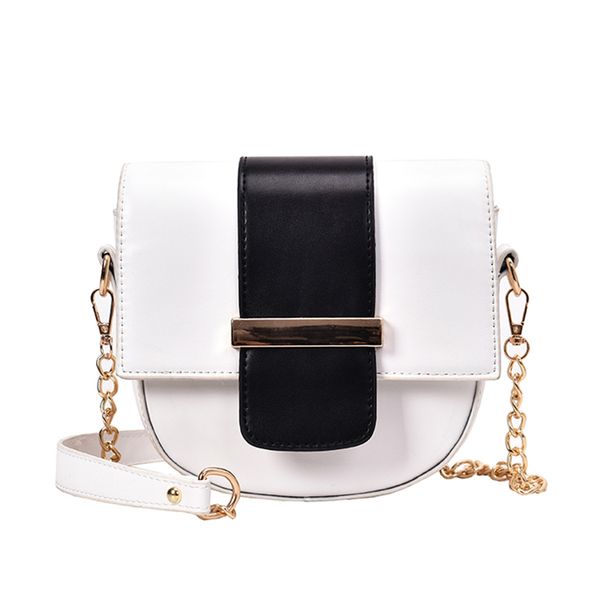 

fashion lady shoulder bag contrast simple female crossbody bag round white chain small waterproof