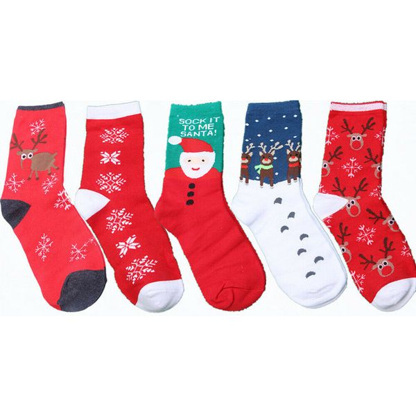 

5 pairs women ladies men lovely christmas socks gift santa claus deer warm winter xmas socks, Black;white