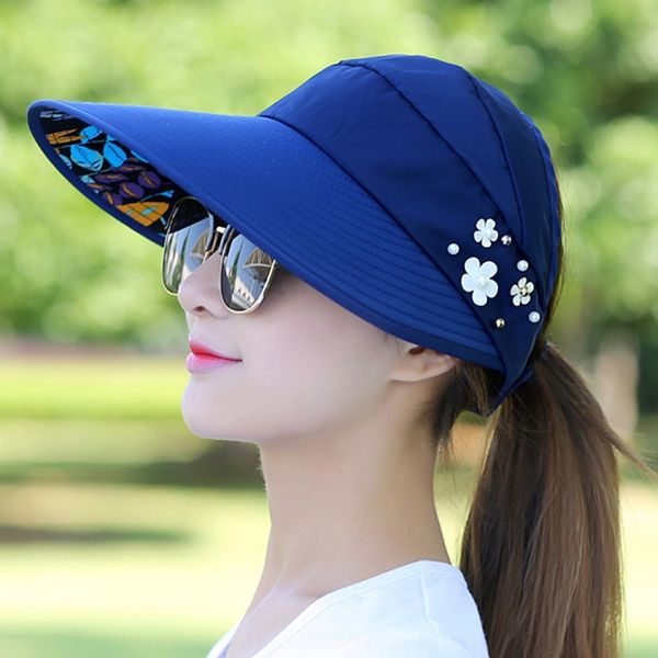 

foldable portable foldable portable hatscreen sun hat women's summer leisure all-match travel sun hat, Blue;gray
