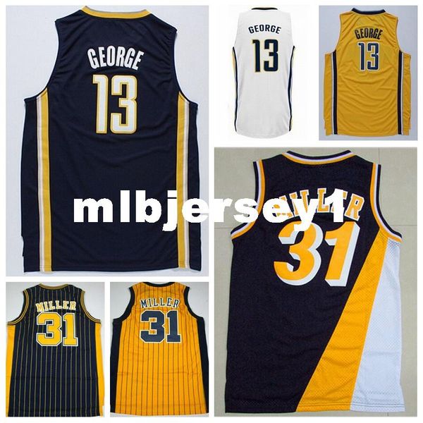 

mens #31 retro miller jersey retro stitched wholesale #13 george jersey basketball jersey ncaa college, Black;blue