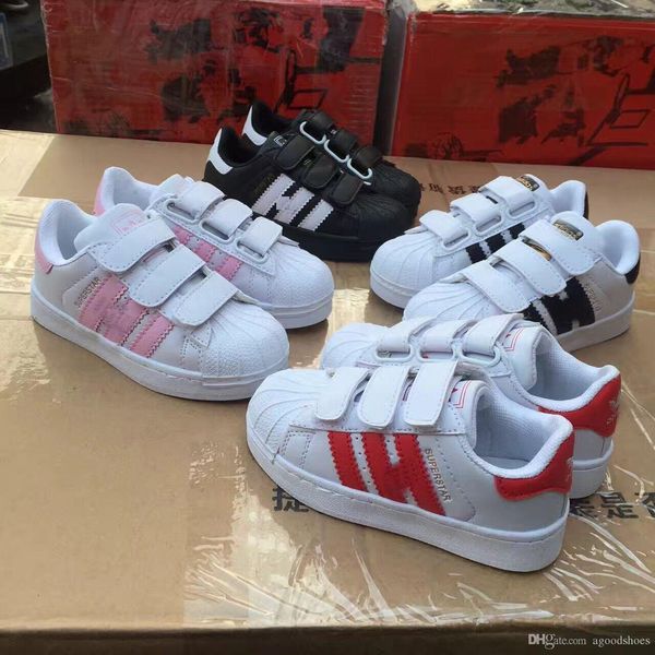 

dorp shipping 2018 new stan smith sneakers casual leather children shoes sports jogging shoes kid's classic flats shoes superstar for k, Black