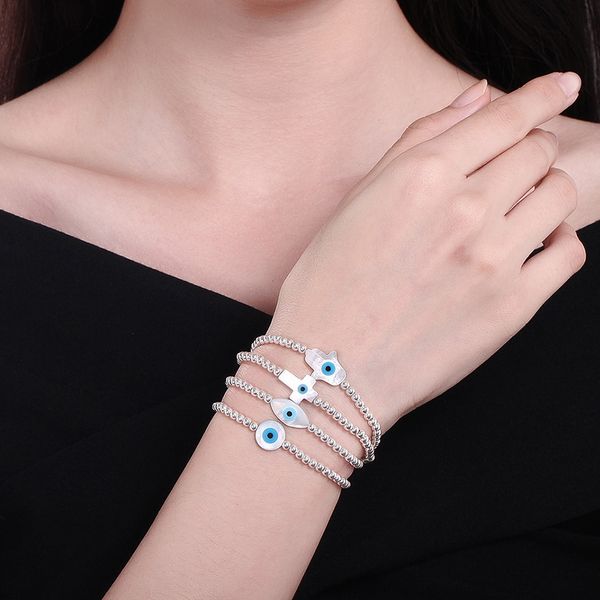 

kaletine fashion стерлингового серебра 925 бус браслеты mop shell хамса рука фатимы сглаза крест повезло турецкий шарм браслет j190703, Golden;silver