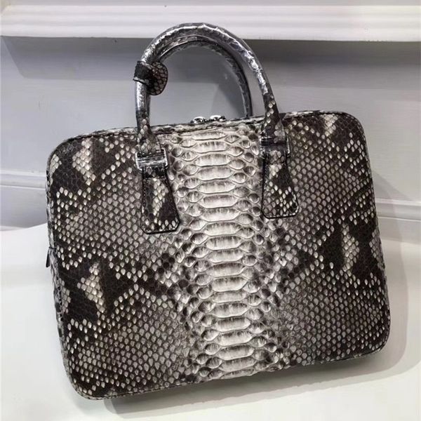 

genuine python leather businessmen lapbriefcase man large purse authentic real snakeskin male handle handbag