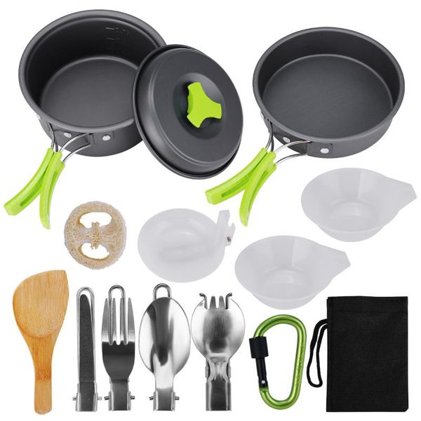 

camp kitchen 15pcs camping cookware backpackinag gear hiking outdoors non stick set lightweight compact pot pan bowls