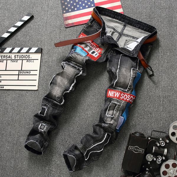 

original design new european and american style fashion trendy men's jeans fashion embroidery men's pants