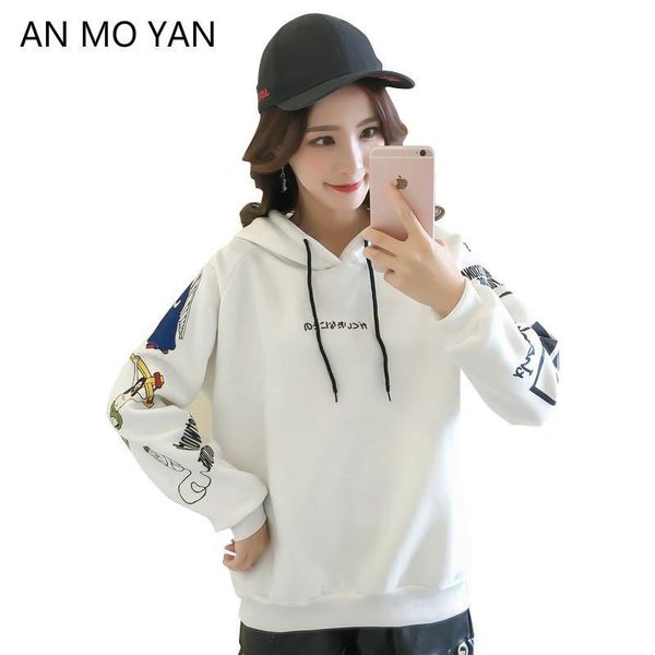 

plus velvet thickening womens hoodies2019 autumn and winter korean version of loose hoodies animeharajuku long-sleeved shirt, Black
