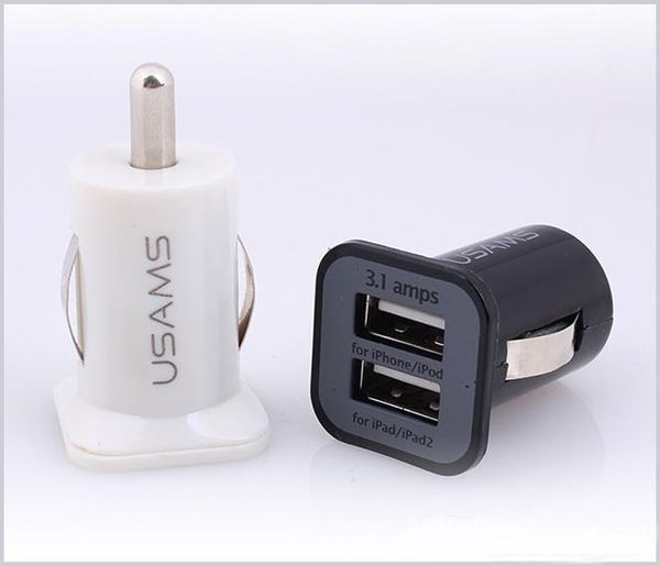 BOA QUALIDADE USAMS 3.1A CARREGADOR DO CARRO USB DULO USB 2 ADAPTADOR DE CARREGADORES DE Plug de plug de dupla plug de 3100mAh para smartphones MQ500