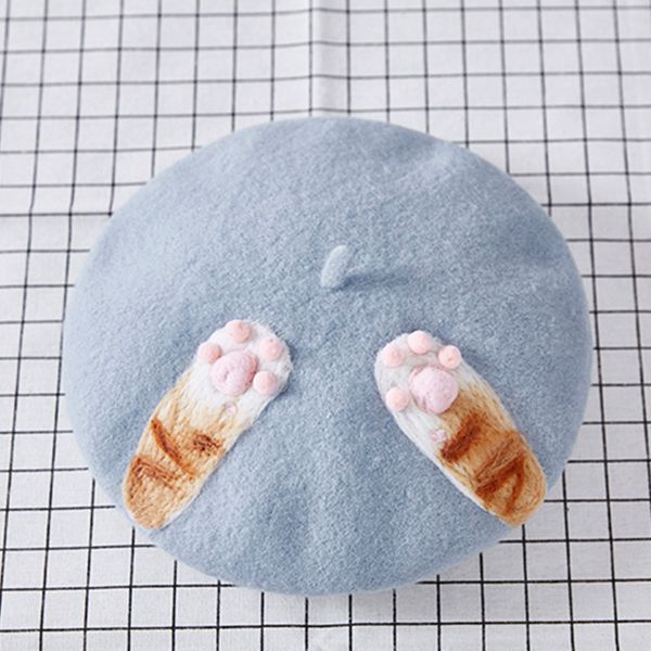 

elegant swan berets cap women winter warm thicken ladies wool hat korean cute painter style christmas caps sweet beret handmade, Blue;gray