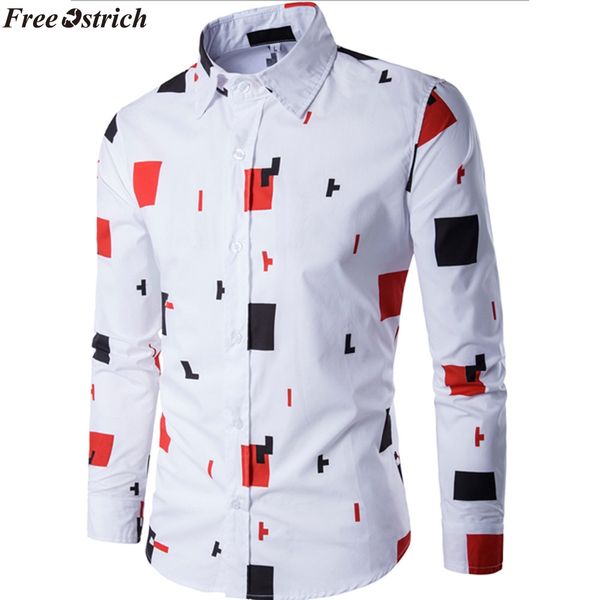 

free ostrich 2019 shirt men summer long sleeve business slim fit basic shirt blouse top size printed camisa masculina, White;black