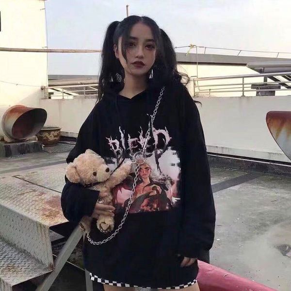 

high street толстовка женщина сыпучий с длинным рукавом стиль harajuku новой осень осень зима ношение моды толстовка девушка хип-хоп, Black