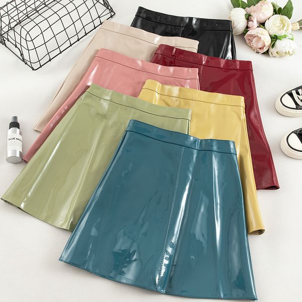 

elegant jupe femme high waist slim hip pu leather mini skirt women black autumn winter a-line skirts womens