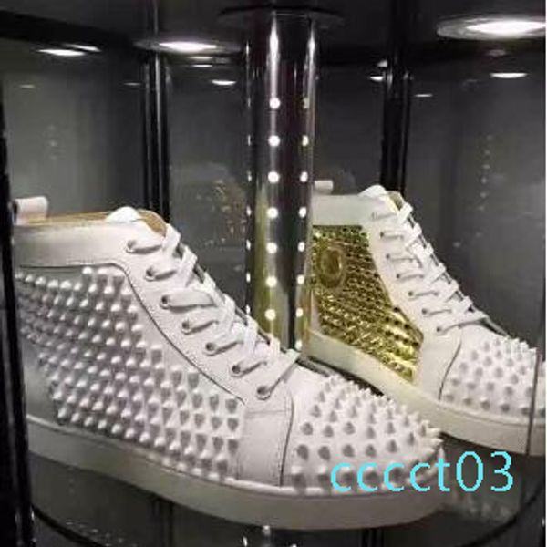 

2018 men shoes red bottom sneakers luxury party wedding shoes,genuine leather louisfalt spikes lace-up casual shoes white in 03ct, Black
