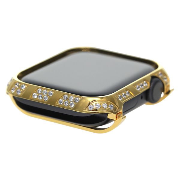 Nova caixa de relógio de ouro de venda quente para apple watch série 4 5 6 capa protetora de liga de metal strass caixa de diamante de cristal bisel 40mm 44mm