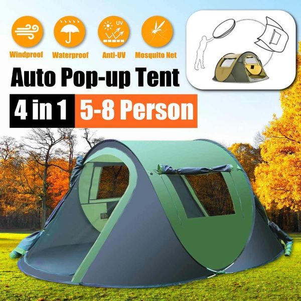 

5-8 person waterproof camping tent automatic up quick shelter outdoor traveling hiking tent-coffee/green
