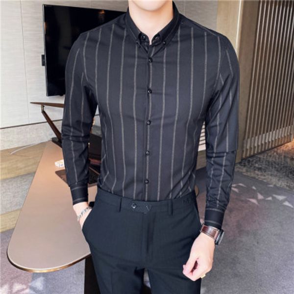 

formal dress men striped designer black shirt men slim fit hawaiian shirt camisa 4xl hombre chemise homme long sleeve 2020, White;black