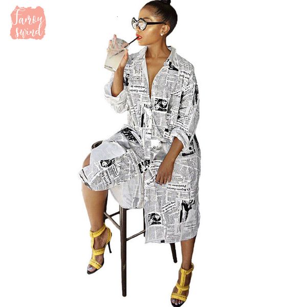 

воротник длинное платье печати рукав рубашки женщины turn down button up блуза платье дамы streetwear крупногабаритные платье дизайнер одежд, Black;gray