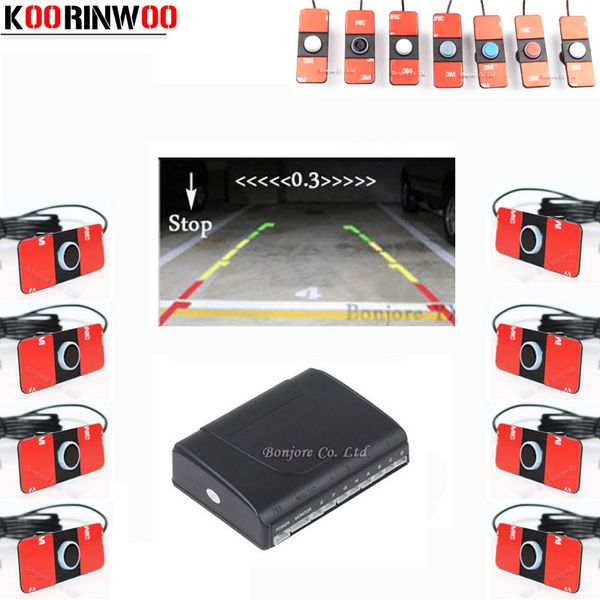 

koorinwoo dual core cpu car parking sensors 8 radars front back alarm 8 probes parktronic system auto detector assist jalousie