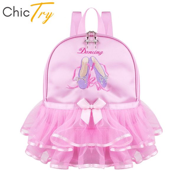 

chictry kids girls pink ballet dance backpack embroidery ruffled students school daypack bag children dance class shoulder bags, Black;red