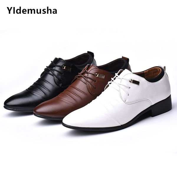 

2020 spring men's dress shoes pu leather men wedding oxford shoes lace-up office suit men's casual luxury italian, Black