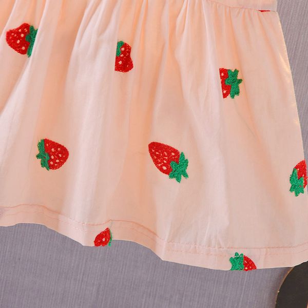 

children kids girl dress sleeveless round collar summer cute strawberries clothing, Red;yellow