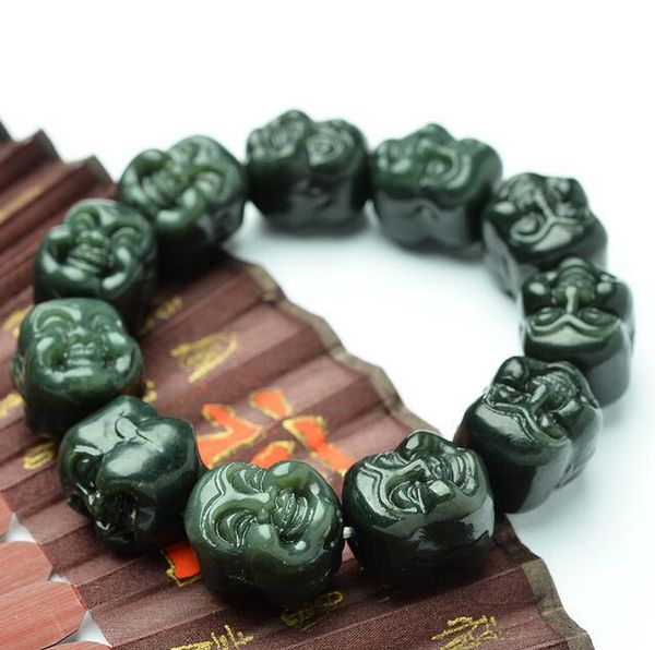 

природный синьцзян-хэтянь qingyu голова будды браслет двусторонняя голова будды браслет мужской нефритовый браслет оптовая, Black