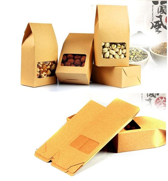 Scatola di carta in piedi con finestra trasparente Kraft Paper Borsa per imballaggio artigianale regalo fai da te 8 * 5 * 15,5 cm