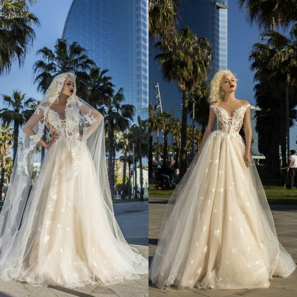 

daria karlozi 2019 beach wedding dresses v neck lace beads tulle bohemia wedding dress plus size bridal gowns robe de mariÃ©e, White