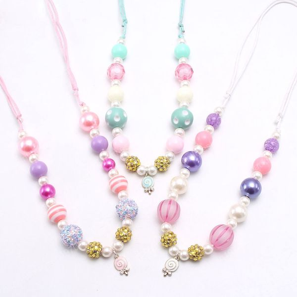 Bebê crianças Chunky Bubblegum Beads Colar das meninas bonitos Lollipop pendente corda Cadeia Colar Crianças presente de aniversário para