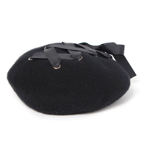 

bowknot wool winter cap hats lace up beret warm, Blue;gray