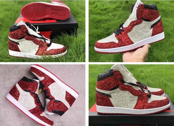 

new 1s high og xc2 north pole chicago red and white glitter mens basketball shoes jòrdàn 1 womens sneakers