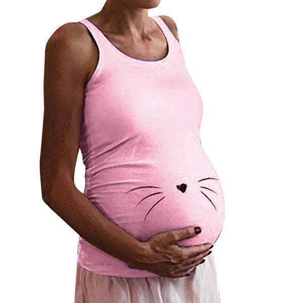 

women maternity pregnant sleeveless print nursing vest tank shirt, White